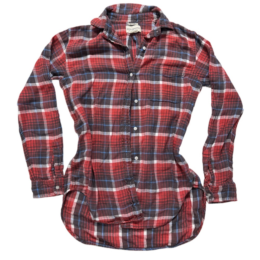 Y2K RL DENIM & SUPPLY women's red/multi plaid "RL boyfriend" light flannel, S.